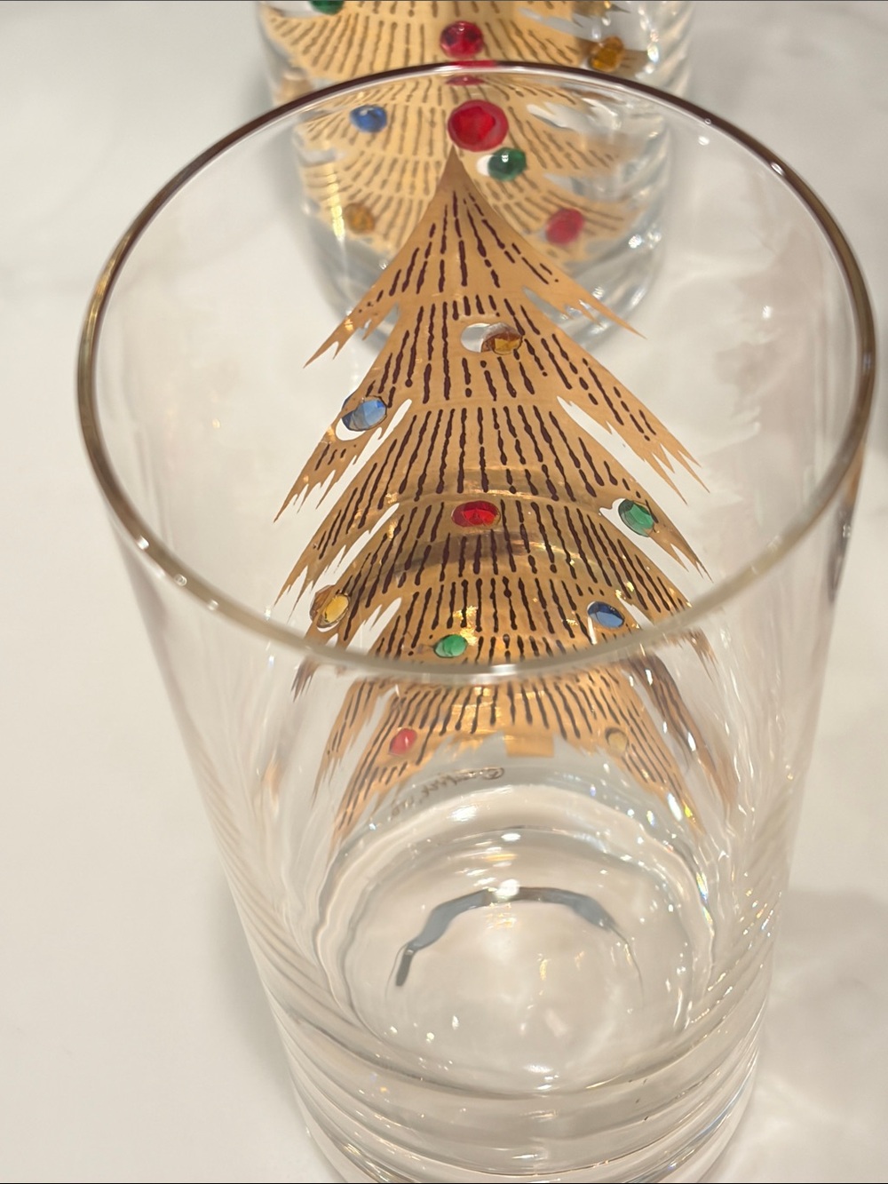Vintage Christmas Highball Glasses Culver Gold Tree w Jewels Signed Set of 8 - Picture 8 of 9